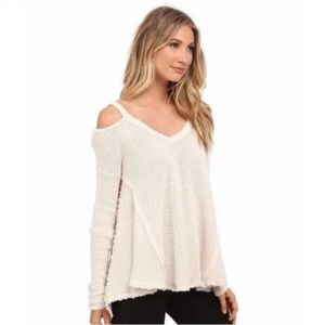 FREE PEOPLE Moonshine V-neck Cold Shoulder Sweater in Ivory